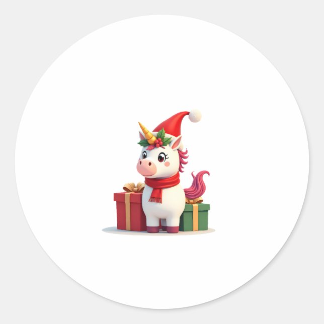 Sticker Rond Unicorn Xmas Decoration Santa Unicorn Christmas T- (Devant)