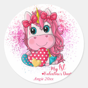 Sticker Rond Unicorne 1ère Saint Valentin