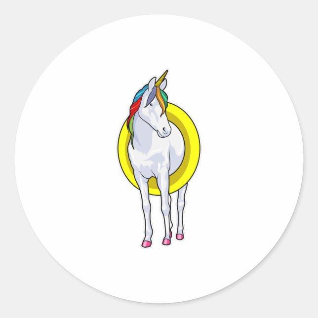 Sticker Rond Unicorne à la natation avec anneau de nage (Devant)
