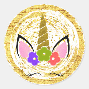 Sticker Rond Unicorne Anniversaire Or Parties scintillant Étinc