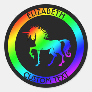 Sticker Rond Unicorne Arc En Cercles Noirs