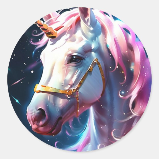 Sticker Rond Unicorne arc-en-ciel (Devant)