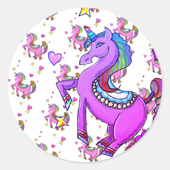 Sticker Rond Unicorne arc-en-ciel (Devant)