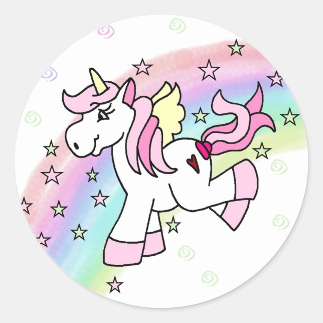 Sticker Rond Unicorne arc-en-ciel (Devant)