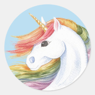 Sticker Rond Unicorne arc-en-ciel