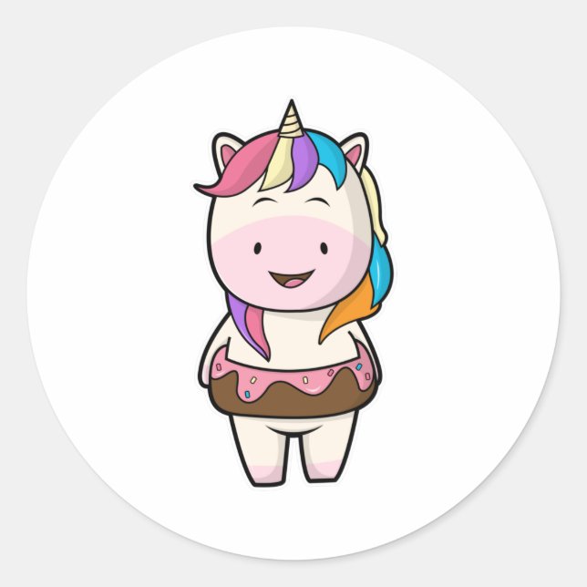 Sticker Rond Unicorne avec beigne de chocolat (Devant)