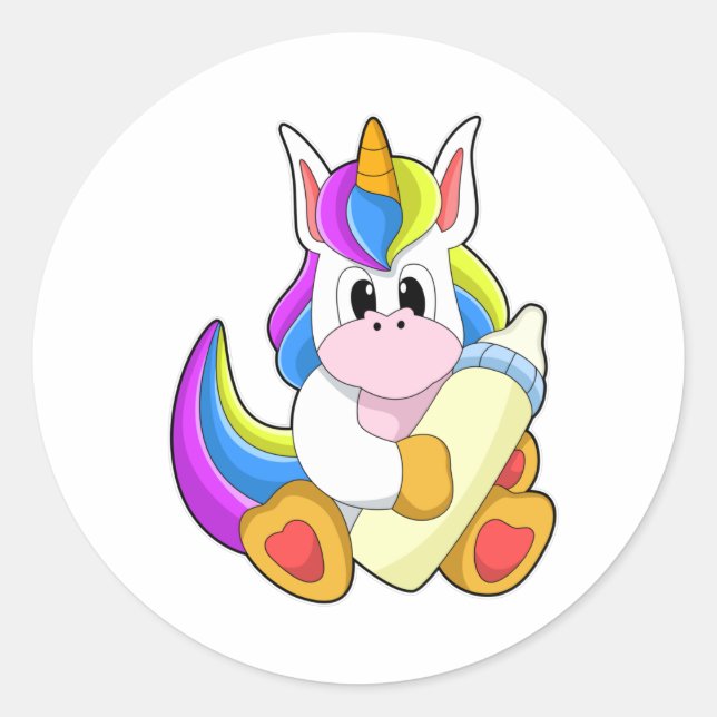 Sticker Rond Unicorne avec bouteille de lait (Devant)