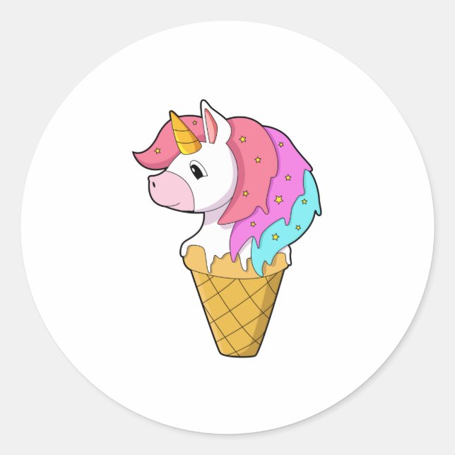 Sticker Rond Unicorne avec crème glacée (Devant)