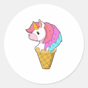 Sticker Rond Unicorne avec crème glacée