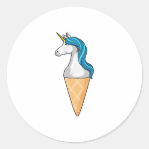 Sticker Rond Unicorne avec crème glacée gaufre