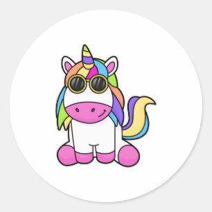 Sticker Rond Unicorne avec lunettes de soleil