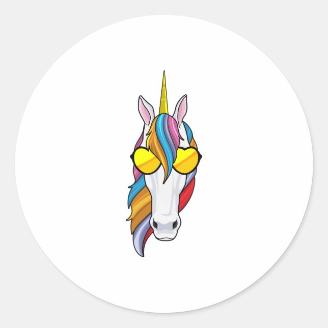 Sticker Rond Unicorne avec lunettes de soleil (Devant)