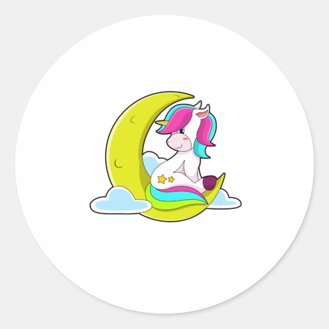 Sticker Rond Unicorne avec nuages et lune (Devant)