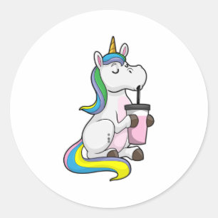 Sticker Rond Unicorne avec thé bulle
