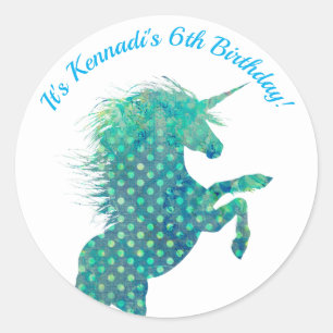 Sticker Rond Unicorne bleue, Anniversaire