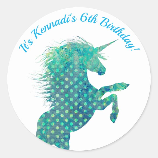 Sticker Rond Unicorne bleue, Anniversaire (Devant)