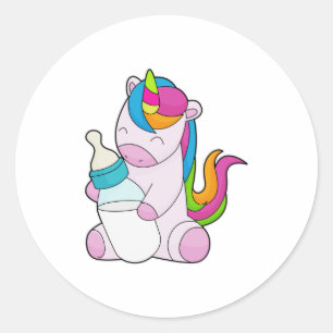 Sticker Rond Unicorne Bouteille de lait