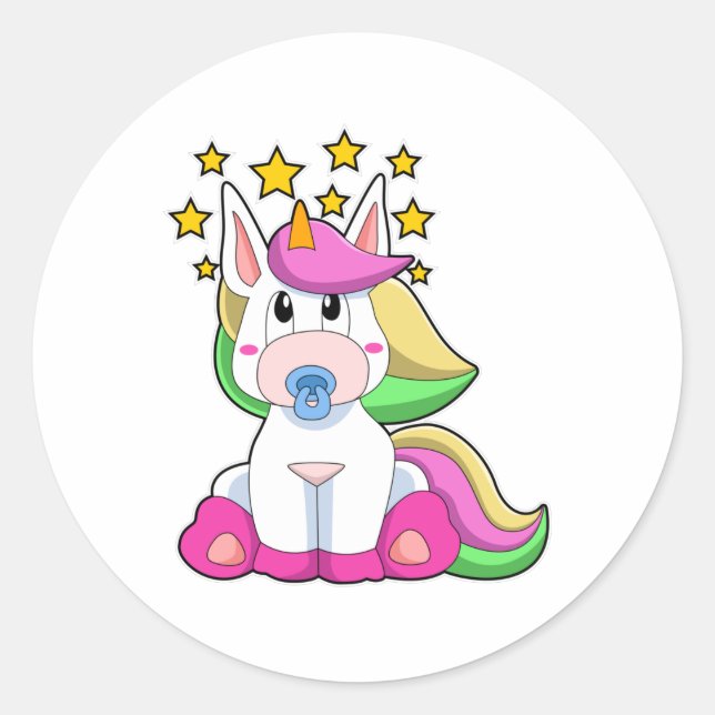 Sticker Rond Unicorne comme bébé avec Pacificateur (Devant)