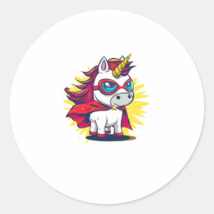 Sticker Rond Unicorne cool avec Superhero Cape Costume Long Sle