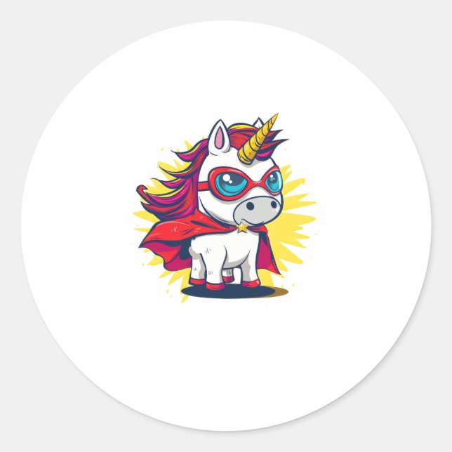 Sticker Rond Unicorne cool avec Superhero Cape Costume Long Sle (Devant)