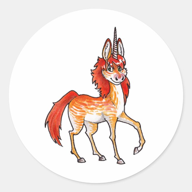 Sticker Rond Unicorne de feu (Devant)