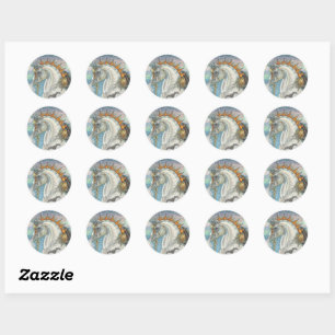 STICKER ROND UNICORNE DE HALLOWEEN GOTHIQUE AVEC AILES DE MAIN,