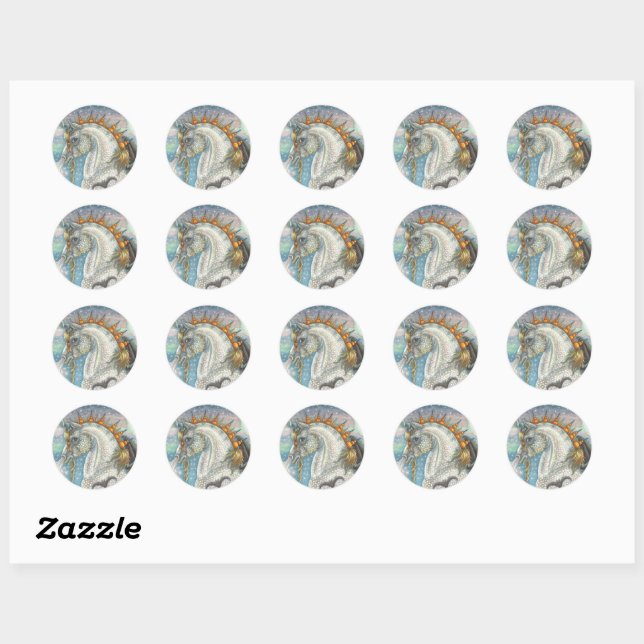 STICKER ROND UNICORNE DE HALLOWEEN GOTHIQUE AVEC AILES DE MAIN, (Feuille)
