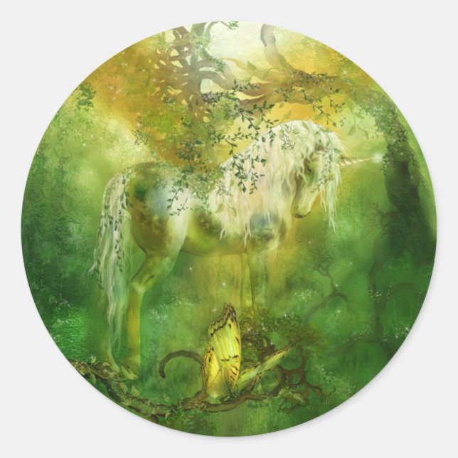 Sticker Rond Unicorne De L'Autocollant D'Art Forêt (Devant)