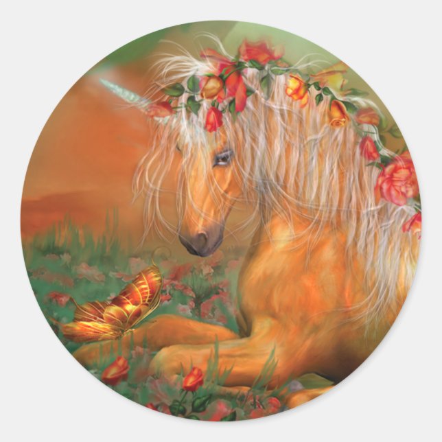 Sticker Rond Unicorne De L'Autocollant D'Art Rose (Devant)