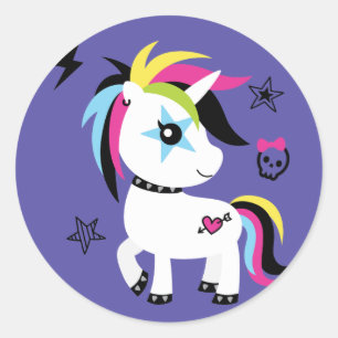 Sticker Rond Unicorne de Punk Rock