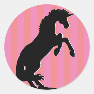 Sticker Rond Unicorne d'élevage noir (rayé rose)