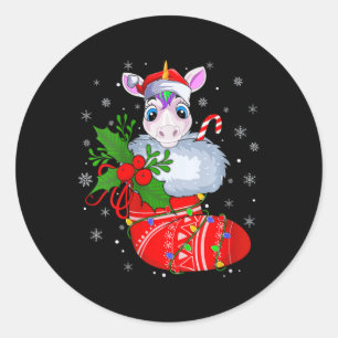 Sticker Rond Unicorne Drôle Femme Dans Chaussettes De Noël Père