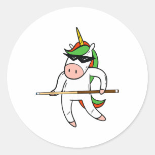 Sticker Rond Unicorne Drôle Portant Des Sungles Jouant Billiard