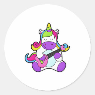 Sticker Rond Unicorne en tant que musicien avec guitare