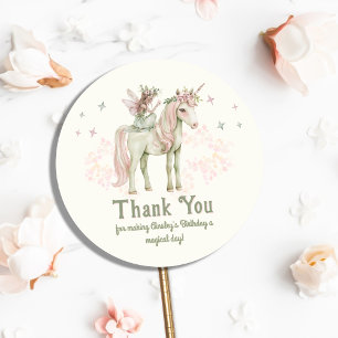 Sticker Rond Unicorne enchantée et fée Anniversaire personnalis