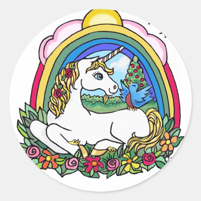Sticker Rond Unicorne et arc-en-ciel (Devant)