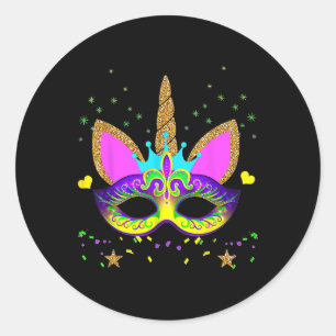 Sticker Rond Unicorne Et Masque Mardi Gras Filles Enfants Toodl