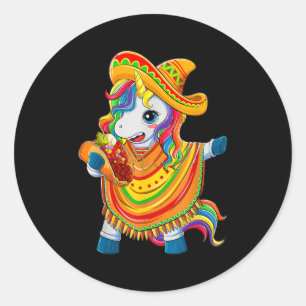 Sticker Rond Unicorne Et Tacos Cinco De Mayo Sombrero Pour Homm