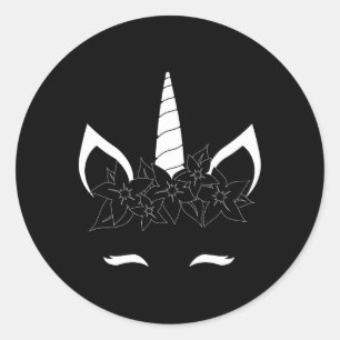 Sticker Rond Unicorne Face Eyelashes Sourire mignon Fleur Wreat