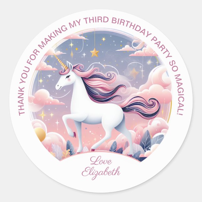 Sticker Rond Unicorne fête d'anniversaire (Devant)