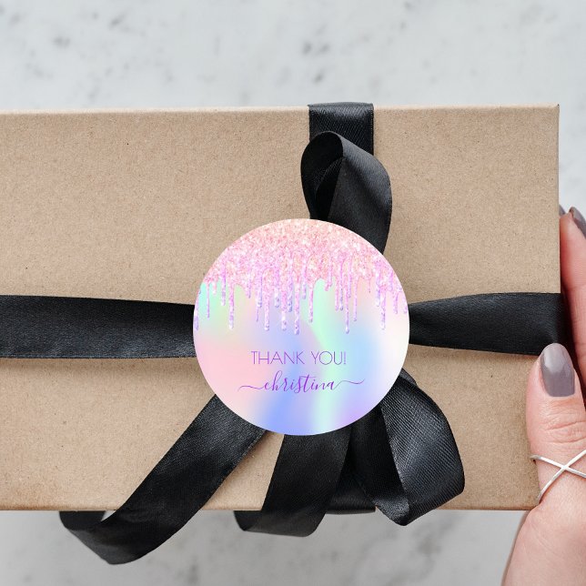 Sticker Rond Unicorne holographique parties scintillant merci b (Créateur téléchargé)