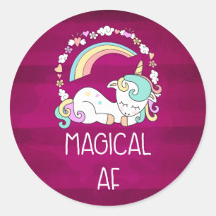 Sticker Rond Unicorne humoristique magique AF sur Motif rouge f