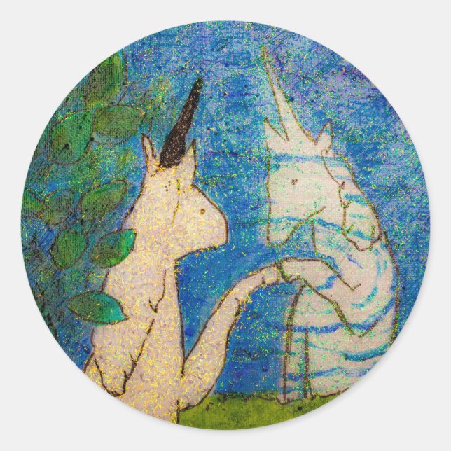 Sticker Rond Unicorne La réflexion sur un lac (Devant)