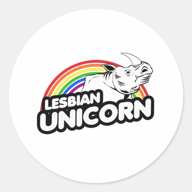 Sticker Rond Unicorne lesbienne arc-en-ciel (Devant)