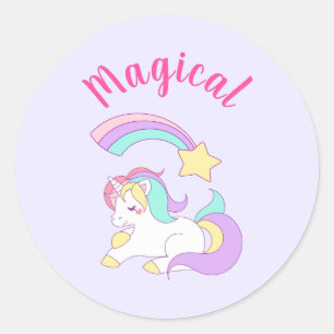 Sticker Rond Unicorne magique avec Rainbow Shooting Star