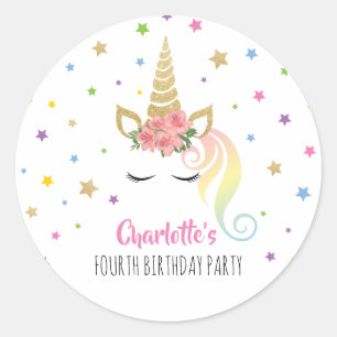 Sticker Rond Unicorne magique   Célébrations d'anniversaire ros