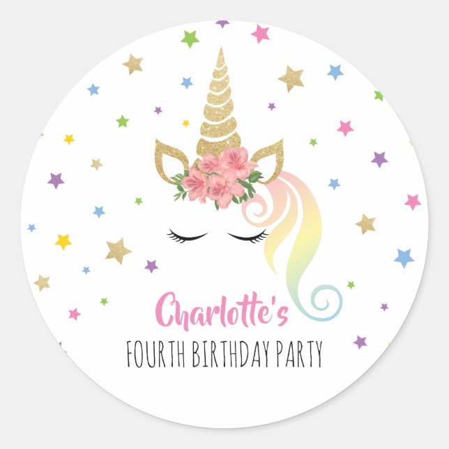 Sticker Rond Unicorne magique | Célébrations d'anniversaire ros (Devant)