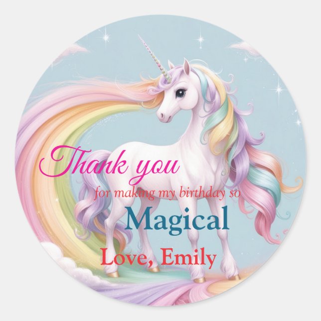 Sticker Rond Unicorne magique personnalisée Rainbow Anniversair (Devant)