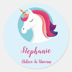 Sticker Rond Unicorne magique rose et bleu - Personnalisé