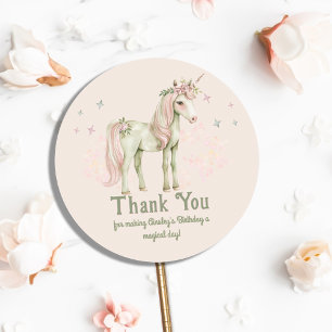 Sticker Rond Unicorne magique rose Personnalisée Anniversaire